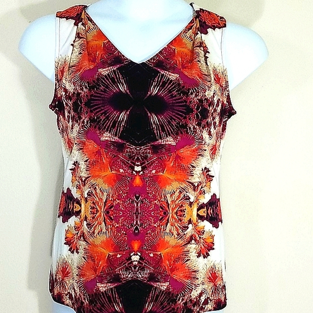 Y2k Tank top sleeveless blouse stretch Cross print Orange Pink Purple White EUC